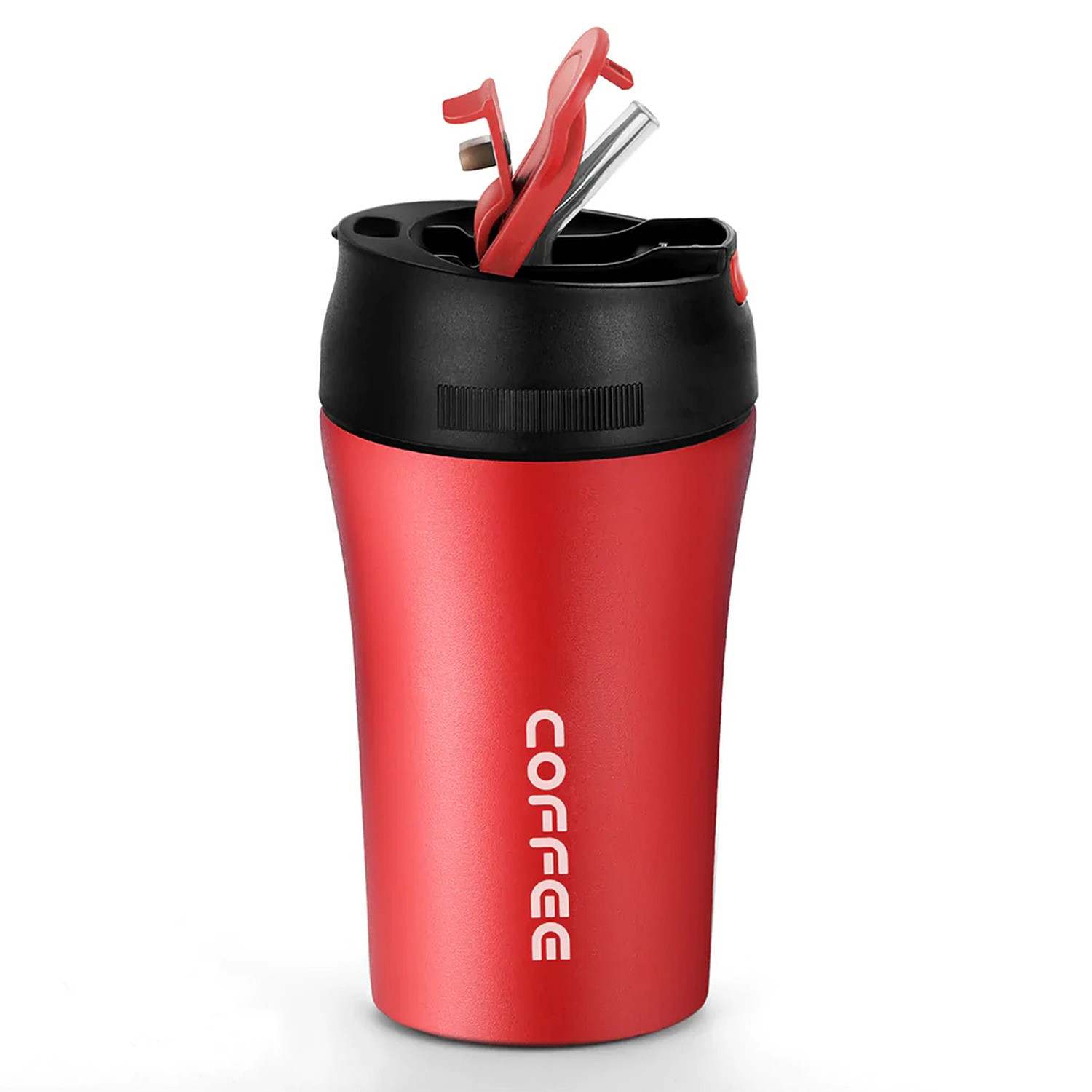 Premium Red Stainless Steel Coffee Travel Mug  Vacuum Insulated Thermo Flask with Leak-Proof Lid  Hot & Cold Beverage Tumbler for Office & Travel