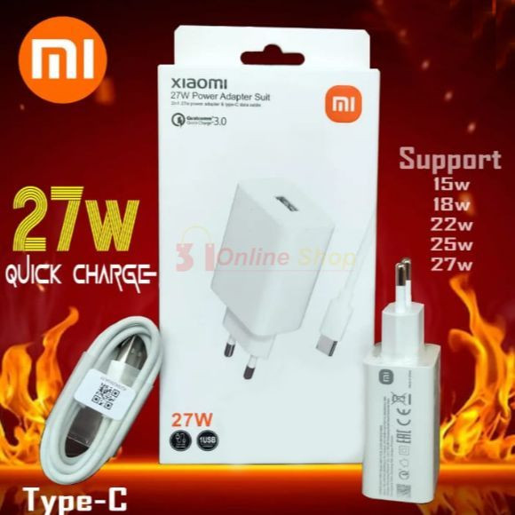 MI 27W Quick Charger 3.0 Adapter Fast Charger with Type C Cable For All Mi Xiaomi Smart Mobile Phones