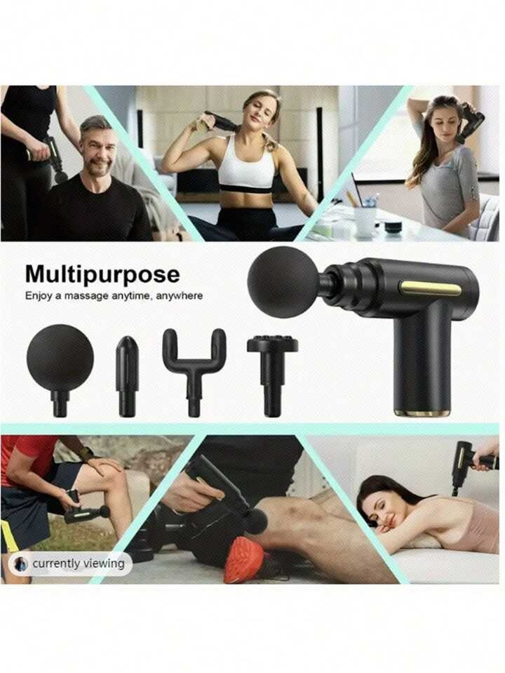 Rechargeable Deep Tissue Massage Gun for Pain Relief – 4 Interchangeable Heads – Full Body Muscle Massager
